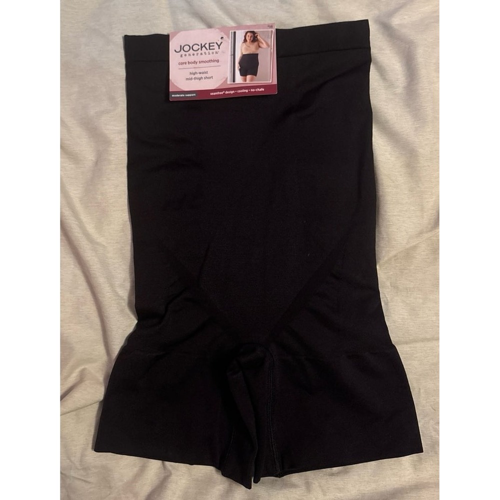NEW Jockey Black Core Body Smoothing High Waist Mid Thigh Shorts, Small